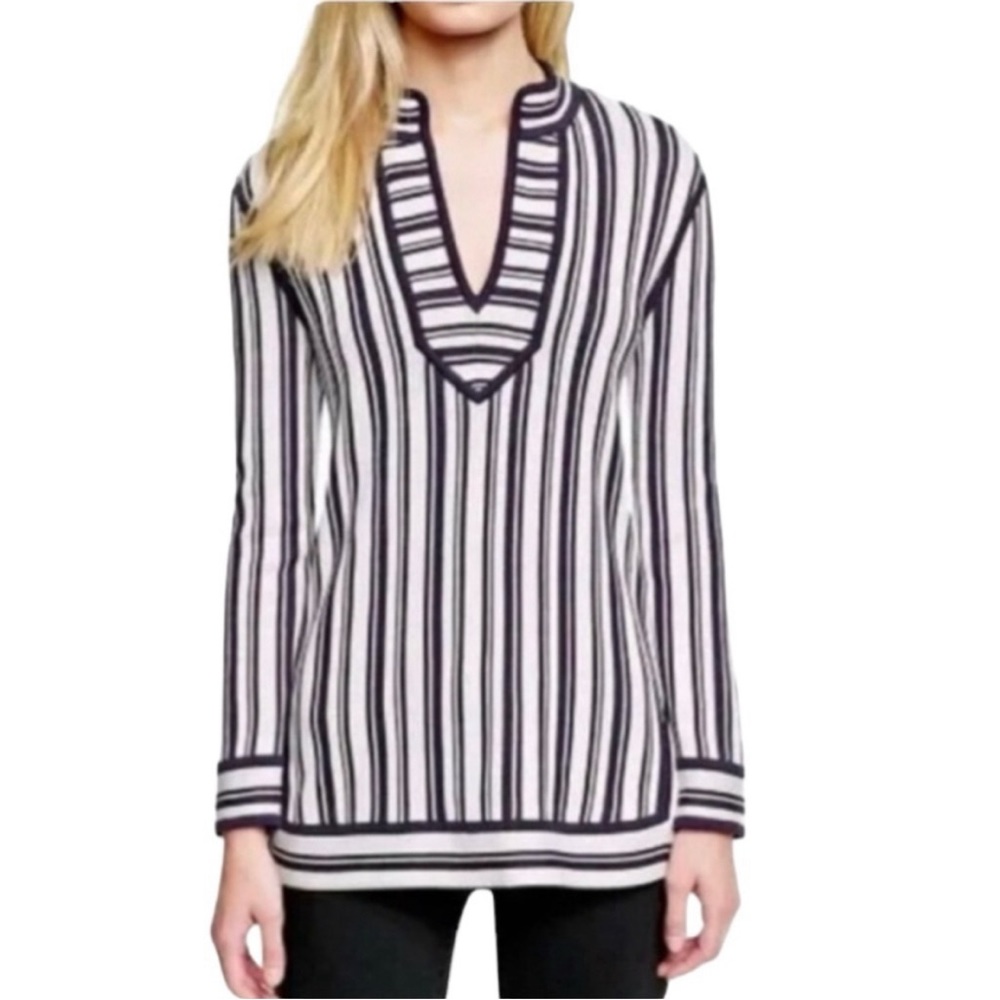 Tory Burch Gina Black Ivory Cotton Knit Tunic